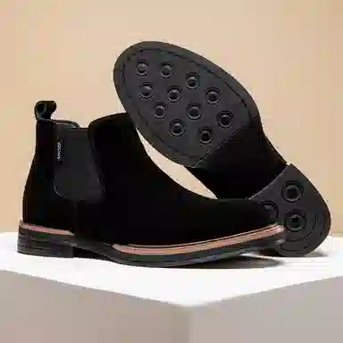 卓诗尼 牛剖层革 复古经典 轻便耐磨 舒适时尚休闲百搭防滑工装户外英伦风通勤 短筒 切尔西靴 男款 黑色