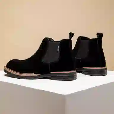 卓诗尼 牛剖层革 复古经典 轻便耐磨 舒适时尚休闲百搭防滑工装户外英伦风通勤 短筒 切尔西靴 男款 黑色