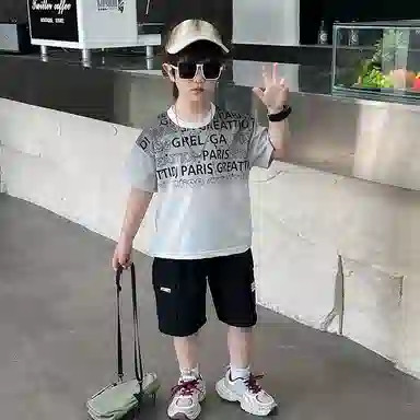 木木屋休闲运动套装 潮流时尚字母圆领亲肤舒适透气 中小童