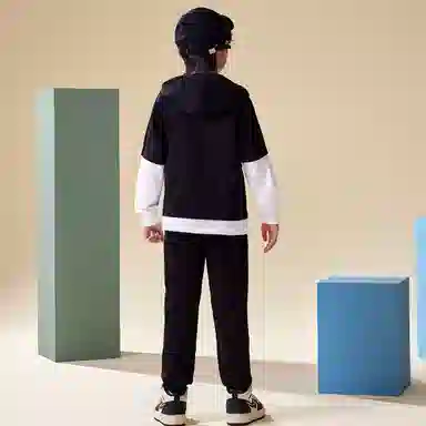 木木屋 时尚柔软亲肤洋气个性潮流休闲运动套装 黑色青少年