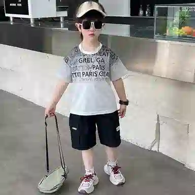 木木屋休闲运动套装 潮流时尚字母圆领亲肤舒适透气 中小童