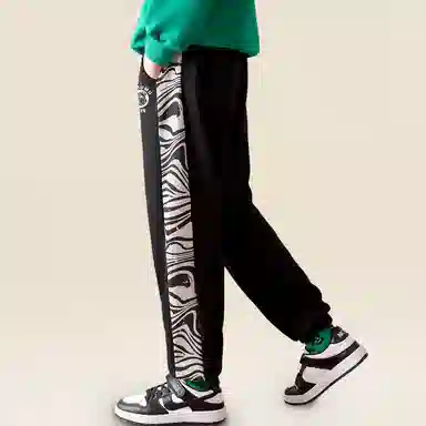 木木屋 柔软舒适时尚百搭字母印花运动休闲裤 青少年 黑色