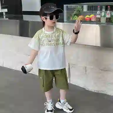 木木屋休闲运动套装 潮流时尚字母圆领亲肤舒适透气 中小童