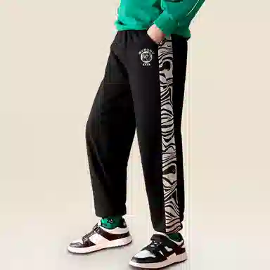 木木屋 柔软舒适时尚百搭字母印花运动休闲裤 青少年 黑色