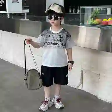 木木屋休闲运动套装 潮流时尚字母圆领亲肤舒适透气 中小童