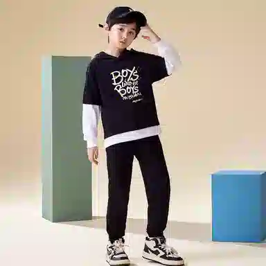 木木屋 时尚柔软亲肤洋气个性潮流休闲运动套装 黑色青少年