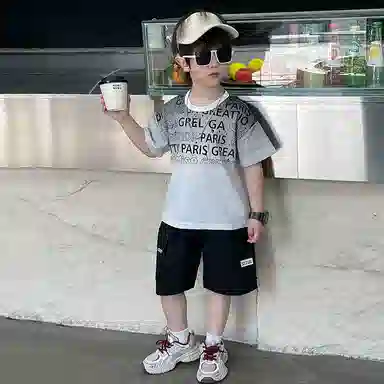 木木屋休闲运动套装 潮流时尚字母圆领亲肤舒适透气 中小童