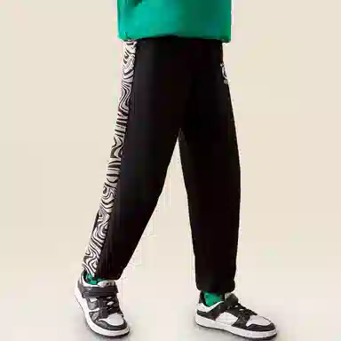 木木屋 柔软舒适时尚百搭字母印花运动休闲裤 青少年 黑色