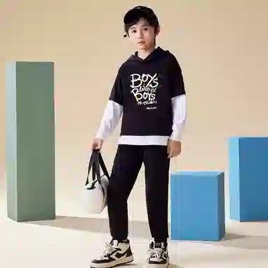 木木屋 时尚柔软亲肤洋气个性潮流休闲运动套装 黑色青少年