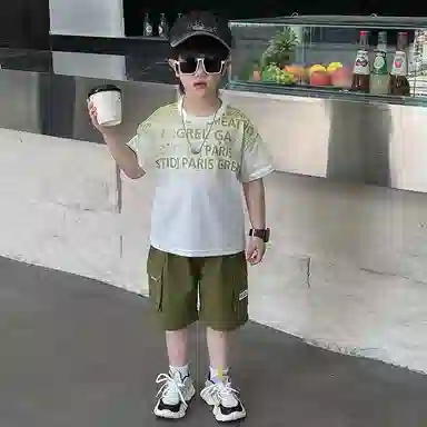 木木屋休闲运动套装 潮流时尚字母圆领亲肤舒适透气 中小童