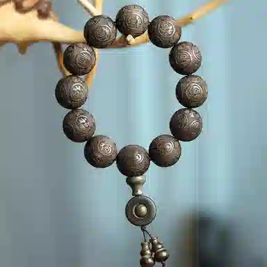 泽艺缘 保真乌木雕刻五福 阴沉木 手串 男款