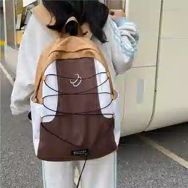 蔻蒂熊 书包百搭女小清新高颜值大容量个性设计拼色 涤纶 双肩包 常规 青少年 黑色/绿色/蓝色/棕色