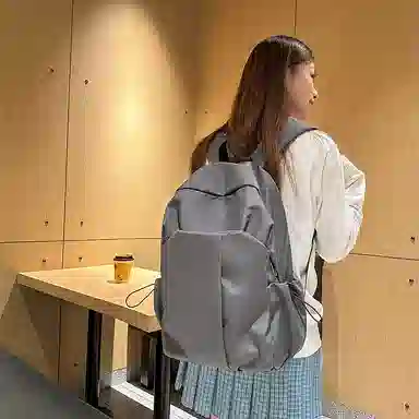 蔻蒂熊 简约纯色电脑背包大学高中书包森系校园帆布男女百搭轻便实用 涤纶 双肩包 常规 青少年 白色/灰色/黑色/红色