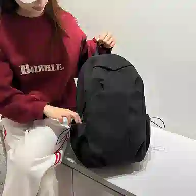 蔻蒂熊 简约纯色电脑背包大学高中书包森系校园帆布男女百搭轻便实用 涤纶 双肩包 常规 青少年 白色/灰色/黑色/红色