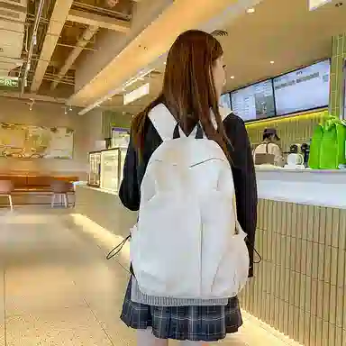 蔻蒂熊 简约纯色电脑背包大学高中书包森系校园帆布男女百搭轻便实用 涤纶 双肩包 常规 青少年 白色/灰色/黑色/红色