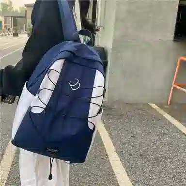 蔻蒂熊 书包百搭女小清新高颜值大容量个性设计拼色 涤纶 双肩包 常规 青少年 黑色/绿色/蓝色/棕色