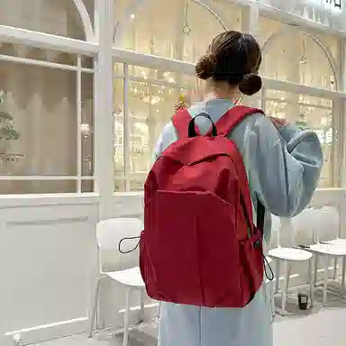 蔻蒂熊 简约纯色电脑背包大学高中书包森系校园帆布男女百搭轻便实用 涤纶 双肩包 常规 青少年 白色/灰色/黑色/红色