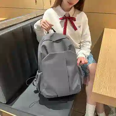蔻蒂熊 简约纯色电脑背包大学高中书包森系校园帆布男女百搭轻便实用 涤纶 双肩包 常规 青少年 白色/灰色/黑色/红色
