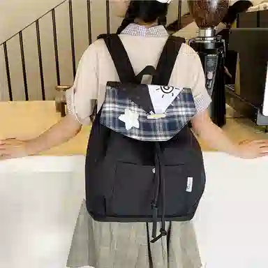 蔻蒂熊 高颜值时尚高中生书包女孩外出休闲旅行小背包初中生出游包大学生斜挎包 尼龙布 双肩包 常规 灰色/黑色