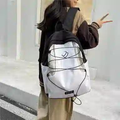 蔻蒂熊 书包百搭女小清新高颜值大容量个性设计拼色 涤纶 双肩包 常规 青少年 黑色/绿色/蓝色/棕色