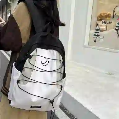 蔻蒂熊 书包百搭女小清新高颜值大容量个性设计拼色 涤纶 双肩包 常规 青少年 黑色/绿色/蓝色/棕色
