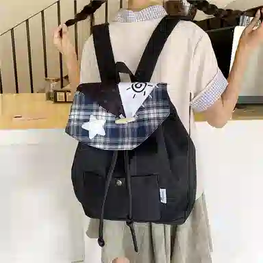 蔻蒂熊 高颜值时尚高中生书包女孩外出休闲旅行小背包初中生出游包大学生斜挎包 尼龙布 双肩包 常规 灰色/黑色