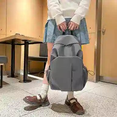 蔻蒂熊 简约纯色电脑背包大学高中书包森系校园帆布男女百搭轻便实用 涤纶 双肩包 常规 青少年 白色/灰色/黑色/红色