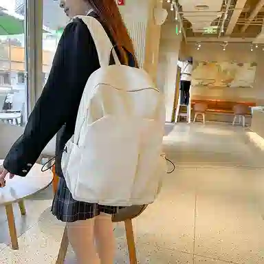 蔻蒂熊 简约纯色电脑背包大学高中书包森系校园帆布男女百搭轻便实用 涤纶 双肩包 常规 青少年 白色/灰色/黑色/红色