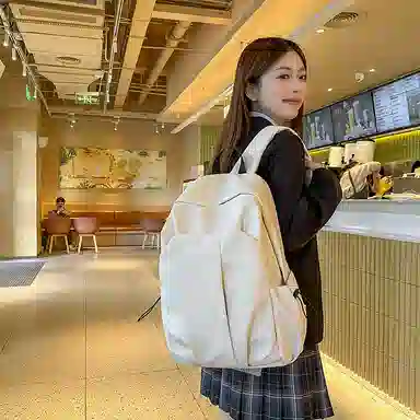 蔻蒂熊 简约纯色电脑背包大学高中书包森系校园帆布男女百搭轻便实用 涤纶 双肩包 常规 青少年 白色/灰色/黑色/红色