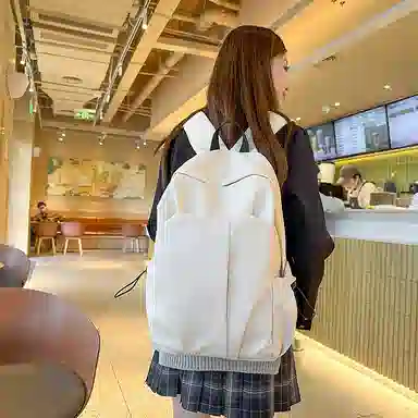 蔻蒂熊 简约纯色电脑背包大学高中书包森系校园帆布男女百搭轻便实用 涤纶 双肩包 常规 青少年 白色/灰色/黑色/红色