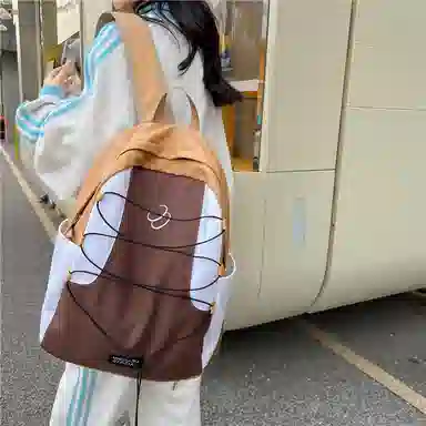 蔻蒂熊 书包百搭女小清新高颜值大容量个性设计拼色 涤纶 双肩包 常规 青少年 黑色/绿色/蓝色/棕色