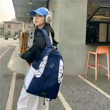 蔻蒂熊 书包百搭女小清新高颜值大容量个性设计拼色 涤纶 双肩包 常规 青少年 黑色/绿色/蓝色/棕色