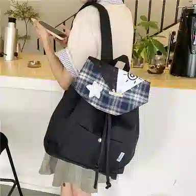 蔻蒂熊 高颜值时尚高中生书包女孩外出休闲旅行小背包初中生出游包大学生斜挎包 尼龙布 双肩包 常规 灰色/黑色