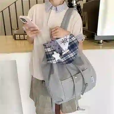蔻蒂熊 高颜值时尚高中生书包女孩外出休闲旅行小背包初中生出游包大学生斜挎包 尼龙布 双肩包 常规 灰色/黑色