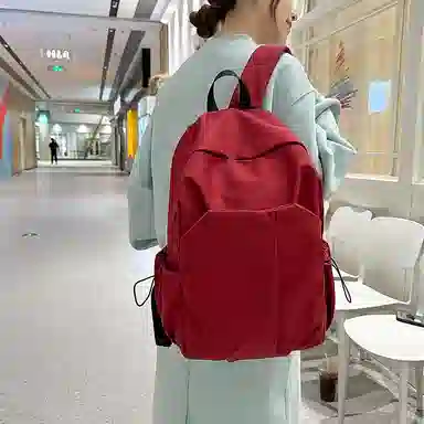 蔻蒂熊 简约纯色电脑背包大学高中书包森系校园帆布男女百搭轻便实用 涤纶 双肩包 常规 青少年 白色/灰色/黑色/红色