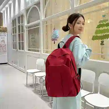 蔻蒂熊 简约纯色电脑背包大学高中书包森系校园帆布男女百搭轻便实用 涤纶 双肩包 常规 青少年 白色/灰色/黑色/红色