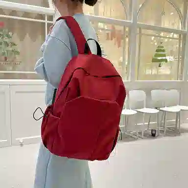 蔻蒂熊 简约纯色电脑背包大学高中书包森系校园帆布男女百搭轻便实用 涤纶 双肩包 常规 青少年 白色/灰色/黑色/红色