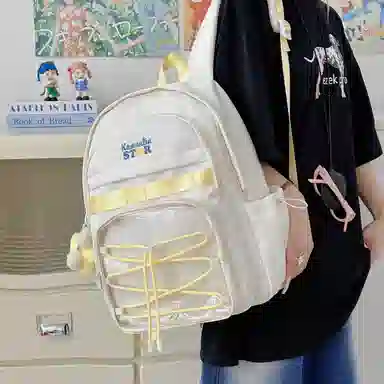 蔻蒂熊 甜美少女书包学院风高中初中生大容量中学生宝藏背包女高颜值小清新 涤纶 双肩包 常规 青少年 白色/黑色/黄色/蓝色