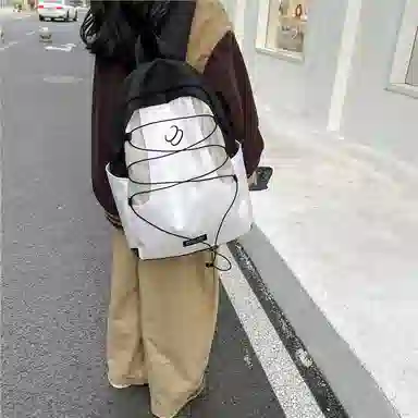 蔻蒂熊 书包百搭女小清新高颜值大容量个性设计拼色 涤纶 双肩包 常规 青少年 黑色/绿色/蓝色/棕色