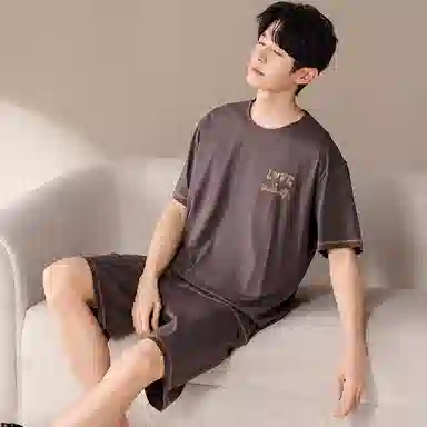 莫代尔 舒适轻柔休闲简约百搭圆领套头气质时尚轻盈透气无束缚短袖短裤情侣款家居服可外穿睡衣套装 男女同款