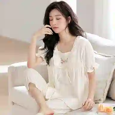 莫代尔 软绵绵系列 可外穿柔软显瘦简约清新休闲睡衣套装 女款 白色
