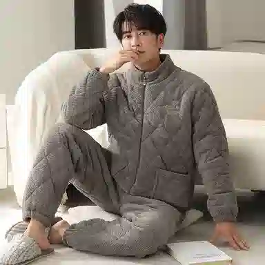 莫代尔 时尚长袖长裤保暖储温细腻蓄热加厚不臃肿家居服可外穿睡衣套装 男款 灰色