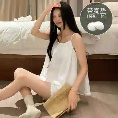 莫代尔 休闲舒适轻盈透气带胸垫防凸点无袖短裤夏季睡衣套装 女款 白色