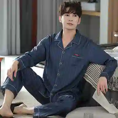 莫代尔 气质长袖长裤沉稳轻熟风家居服可外穿时尚睡衣套装 男款 藏青色