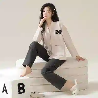 莫代尔 厚款细腻软糯舒适耐磨亲肤开衫长袖不勒腹长裤可居家休闲可外穿睡衣套装 女款 杏色