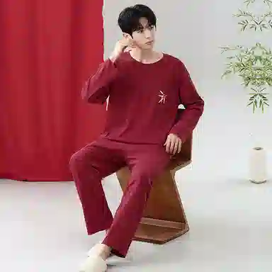 莫代尔 抗菌时尚喜庆简约轻盈微弹舒适亲肤柔软不易起球居家服可外穿睡衣套装 男款 红色