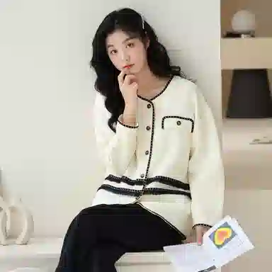 莫代尔 简约柔软细腻舒适蓄热开衫长袖弹力裤腰长裤休闲可外穿睡衣套装 女款 乳白色