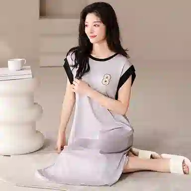 莫代尔 百搭柔软亲肤圆领舒适带胸垫防凸点可居家可外穿无袖睡裙 女款 浅紫色