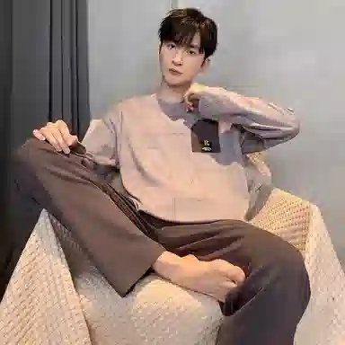 莫代尔 细腻耐磨舒适柔软亲肤透气微弹长袖松紧裤腰不勒腹长裤居家休闲可外穿睡衣套装 男款 紫色