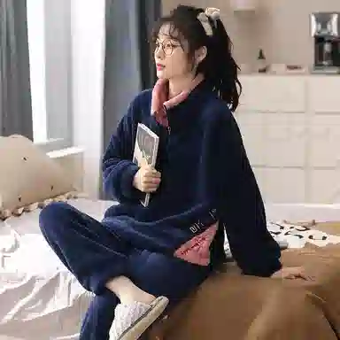 莫代尔 简约透气细腻亲肤吸湿排汗耐磨舒适柔软长袖休闲可外穿长裤睡衣套装 男款 藏青色